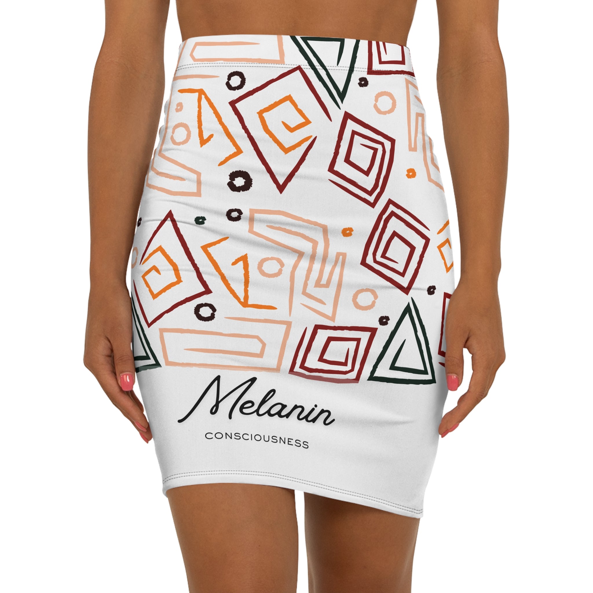 Melanin Consciousness Geometric Pencil Skirt — Women's Mid-Waist AOP