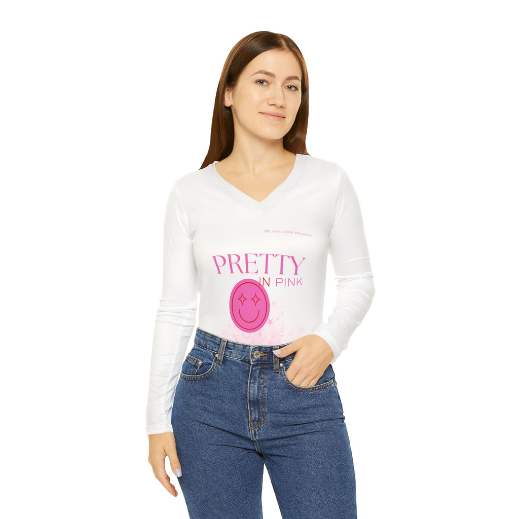 Pretty in Pink V-Neck Long Sleeve — Women's Graphic Top