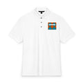 Men's White Polo with Colorful Tribal Chest Patch — Mercer+Mettle Stretch Jersey