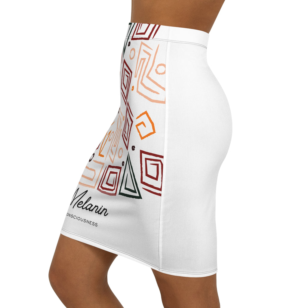 Melanin Consciousness Geometric Pencil Skirt — Women's Mid-Waist AOP