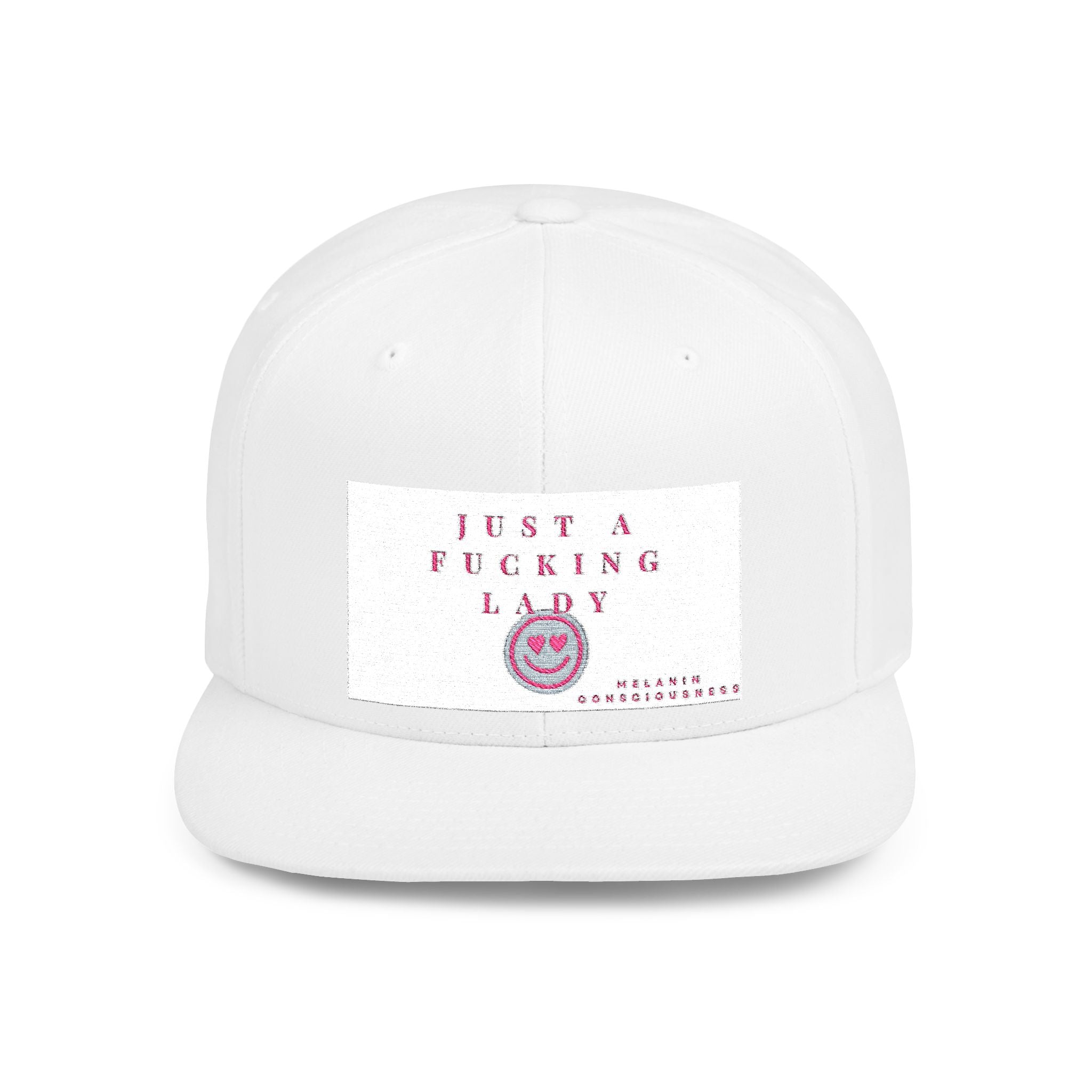 Flat Bill Snapback Hat — "Just A Fucking Lady" Pink Patch Snapback