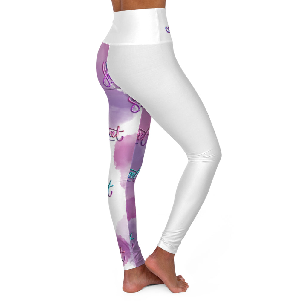 Melanin Consciousness High-Waist Yoga Leggings — Purple Cloud Script AOP