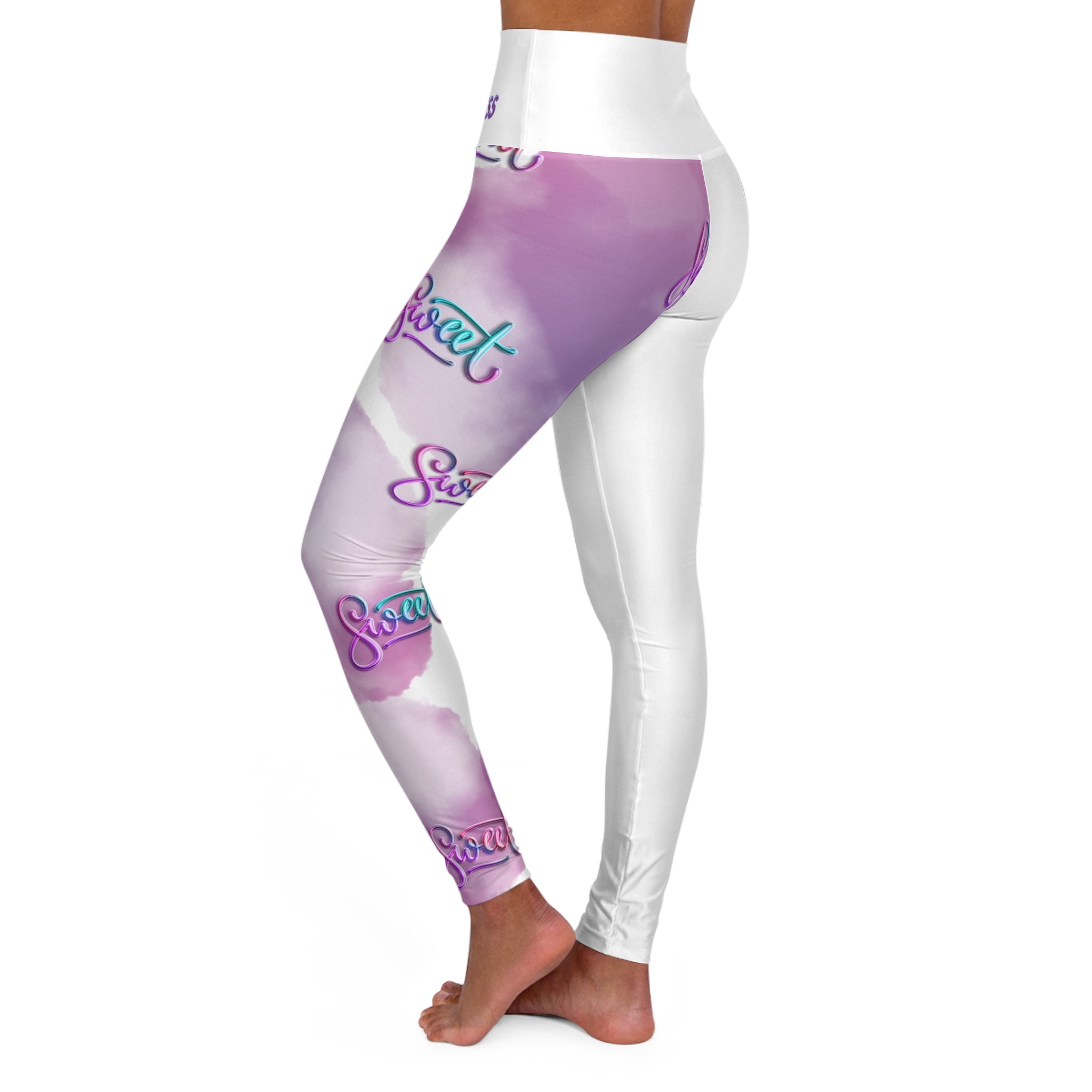 Melanin Consciousness High-Waist Yoga Leggings — Purple Cloud Script AOP