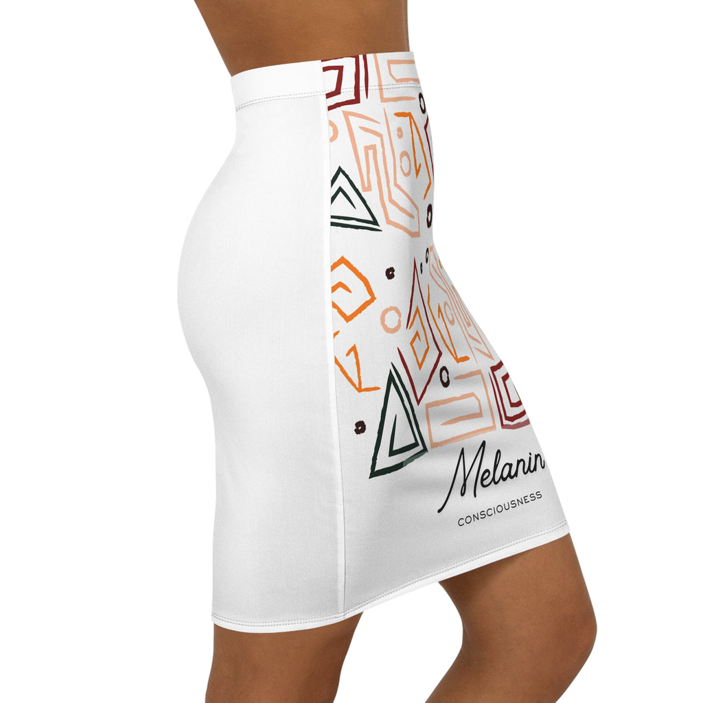 Melanin Consciousness Geometric Pencil Skirt — Women's Mid-Waist AOP