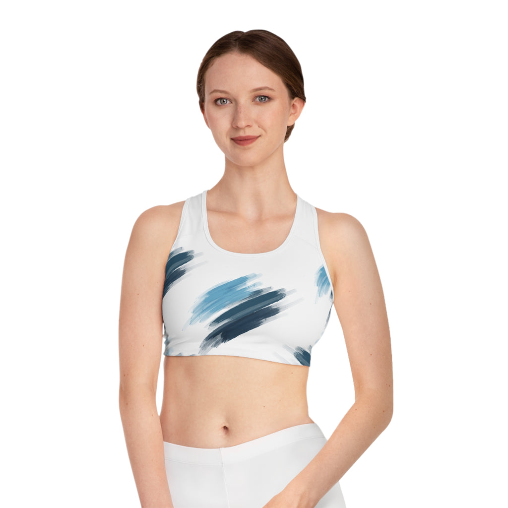 Sports Bra — Blue Brushstroke Athletic Crop Top