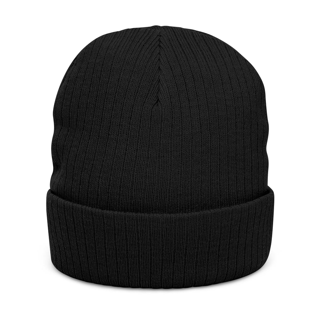 Embroidered 'Melanin & Consciousness' Ribbed Knit Beanie — Black Cuffed Winter Hat