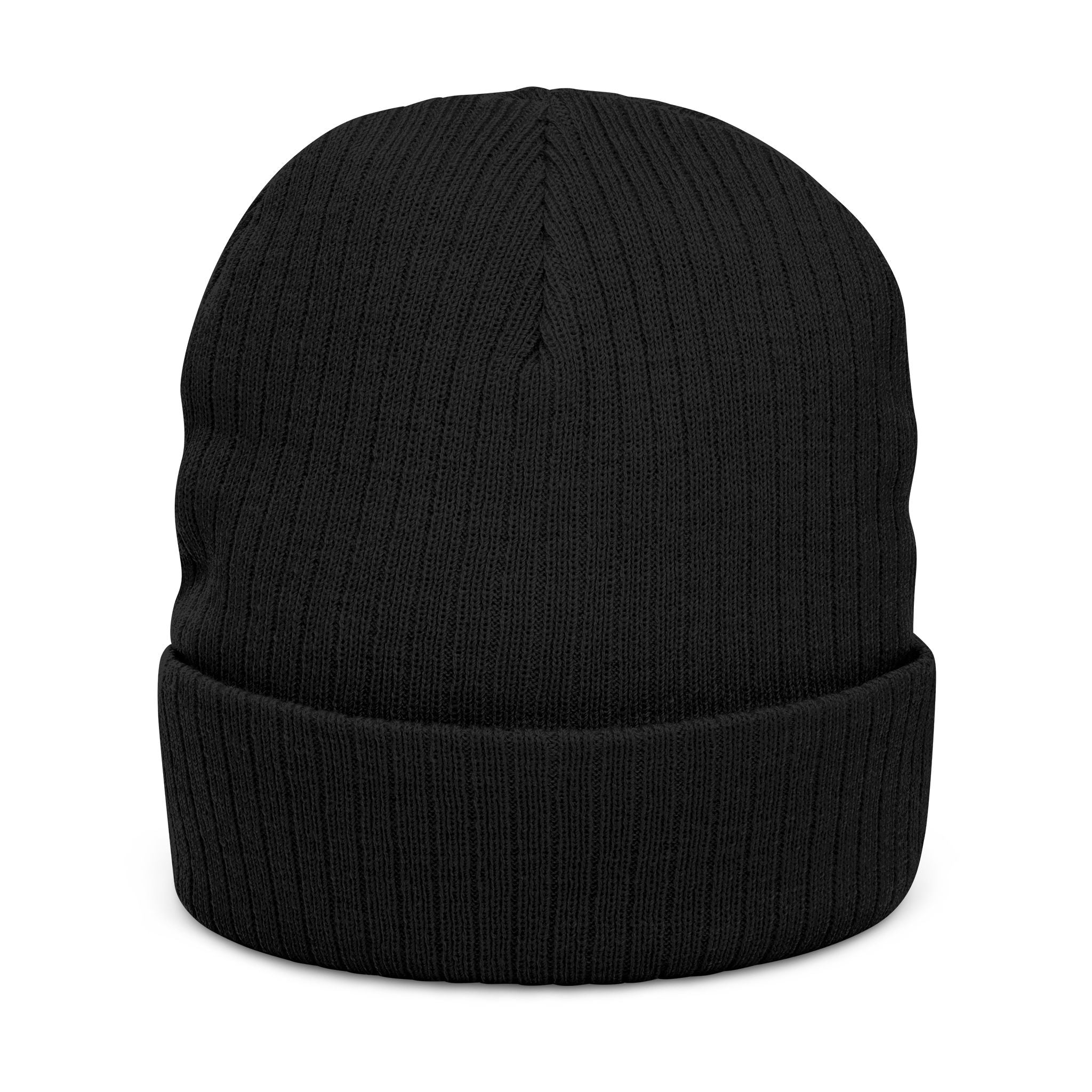 Embroidered 'Melanin & Consciousness' Ribbed Knit Beanie — Black Cuffed Winter Hat