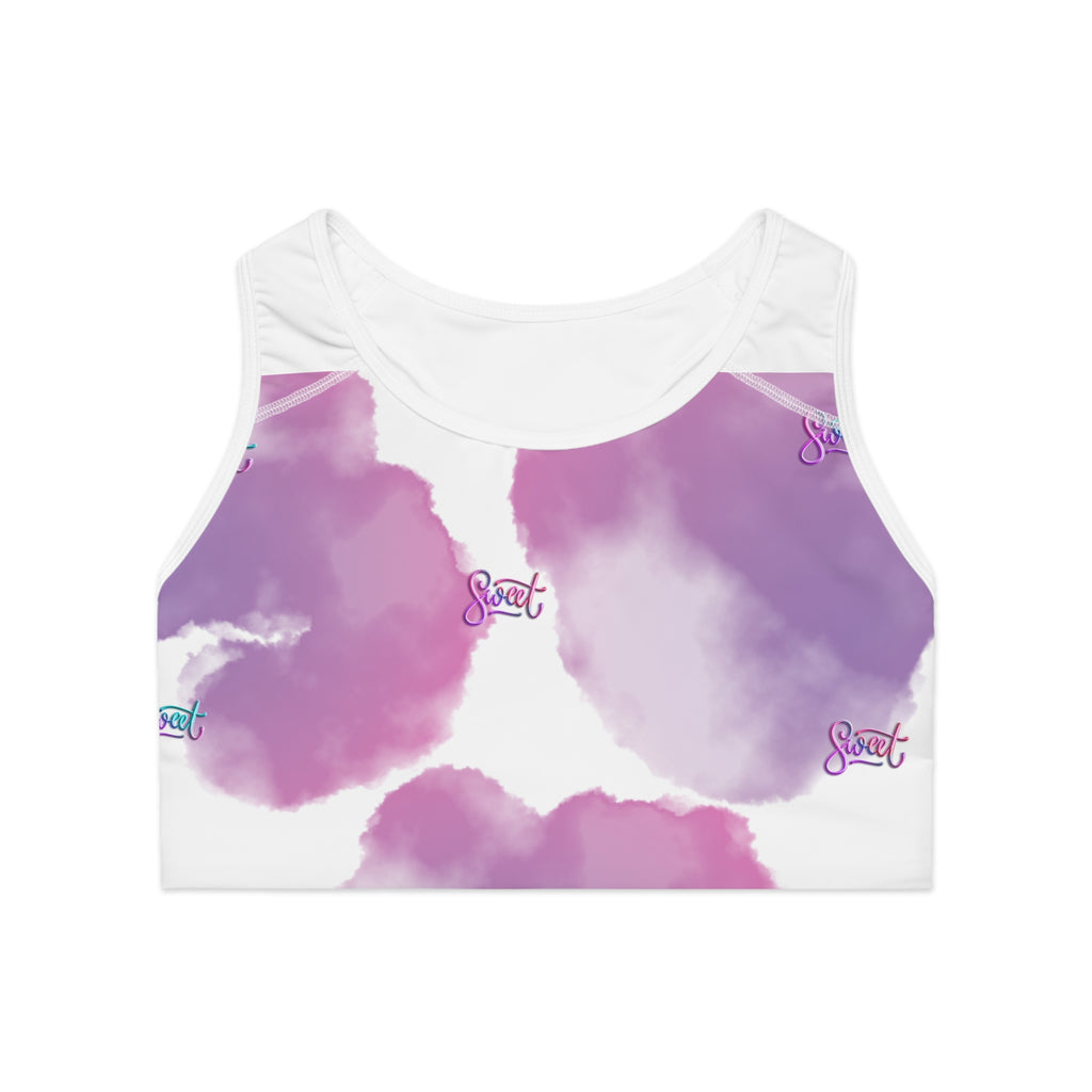 Pastel Cloud Sports Bra — "Sweet" All-Over Print Activewear