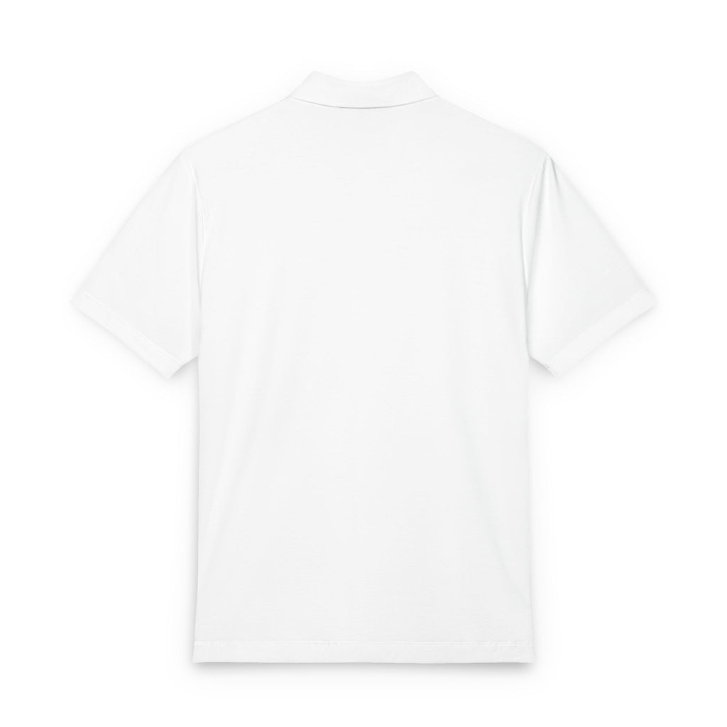 Men's White Polo with Colorful Tribal Chest Patch — Mercer+Mettle Stretch Jersey
