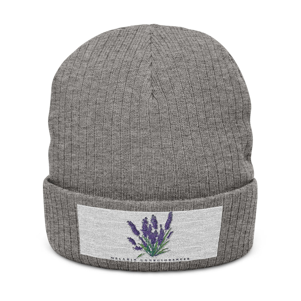 Lavender Embroidered Ribbed Beanie