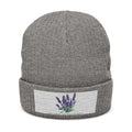 Lavender Embroidered Ribbed Beanie
