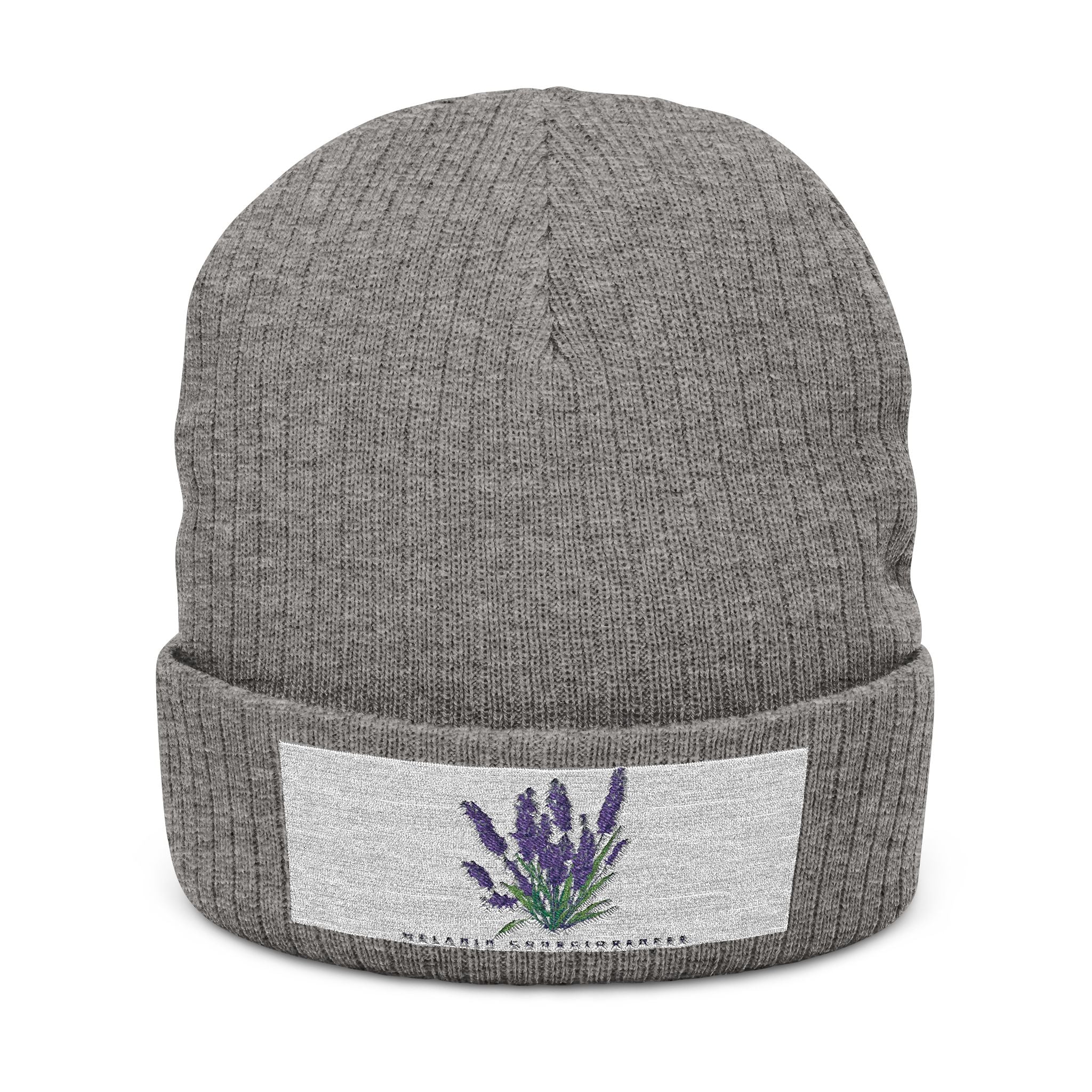 Lavender Embroidered Ribbed Beanie