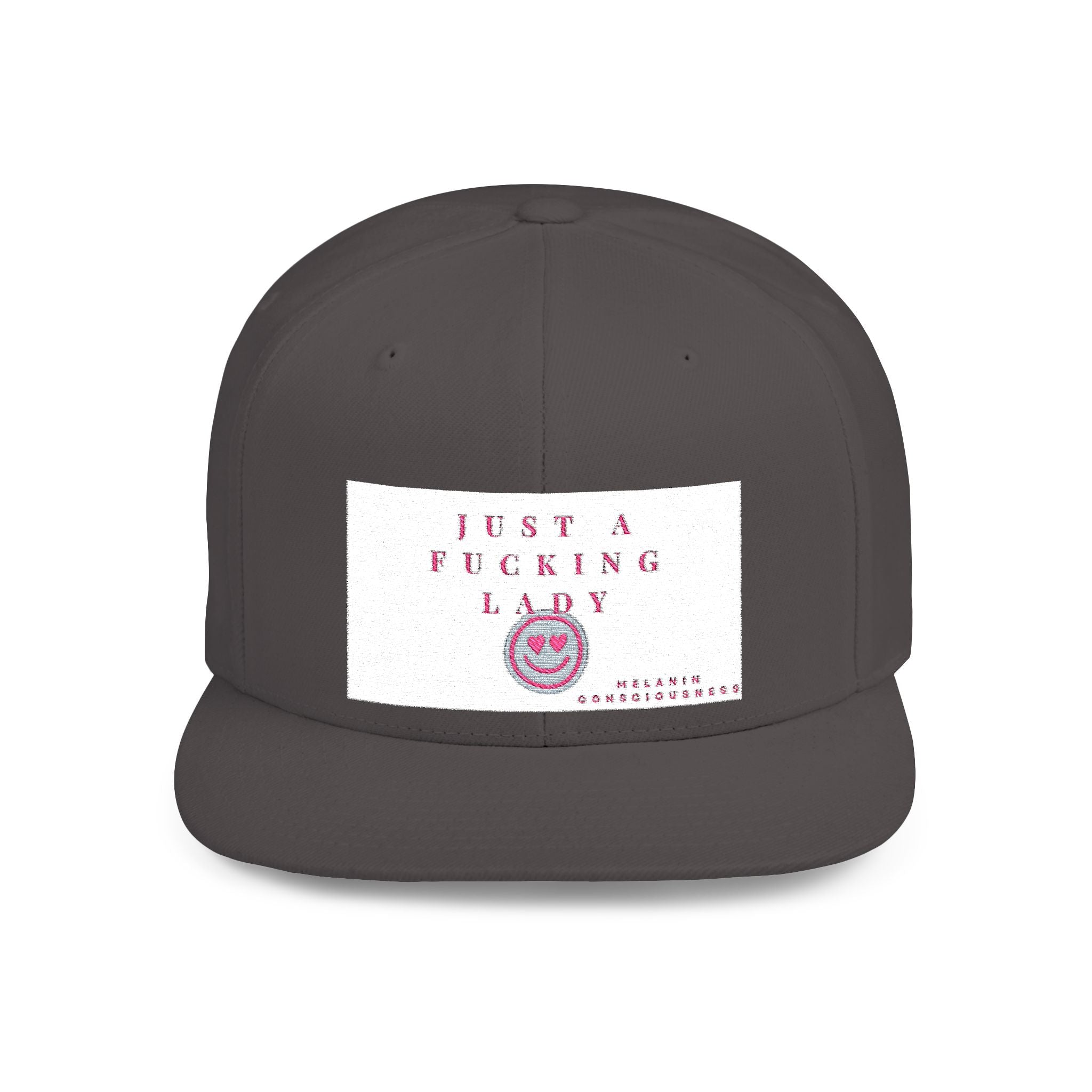 Flat Bill Snapback Hat — "Just A Fucking Lady" Pink Patch Snapback