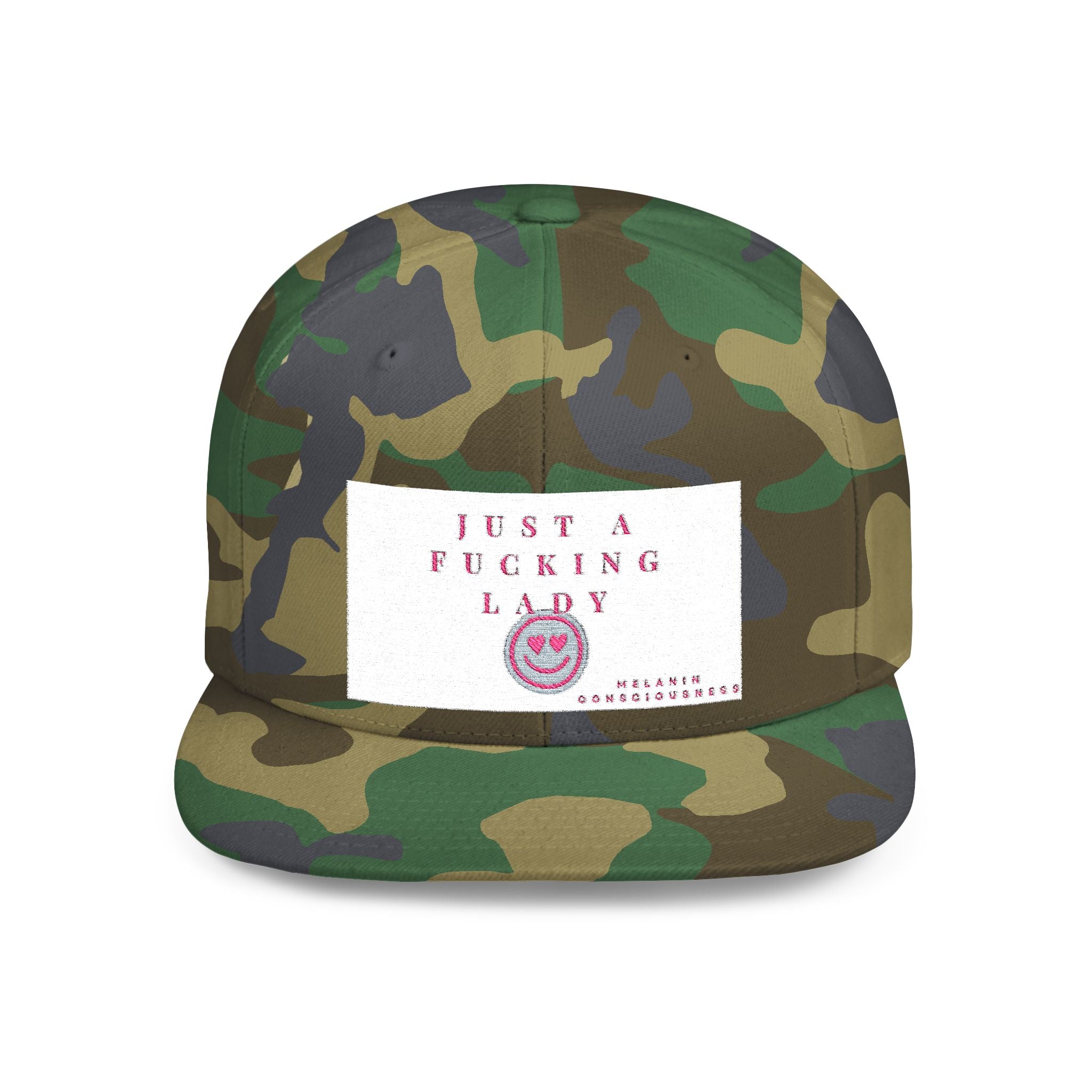 Flat Bill Snapback Hat — "Just A Fucking Lady" Pink Patch Snapback