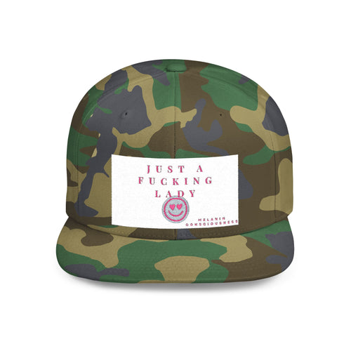 Flat Bill Snapback Hat — "Just A Fucking Lady" Pink Patch Snapback