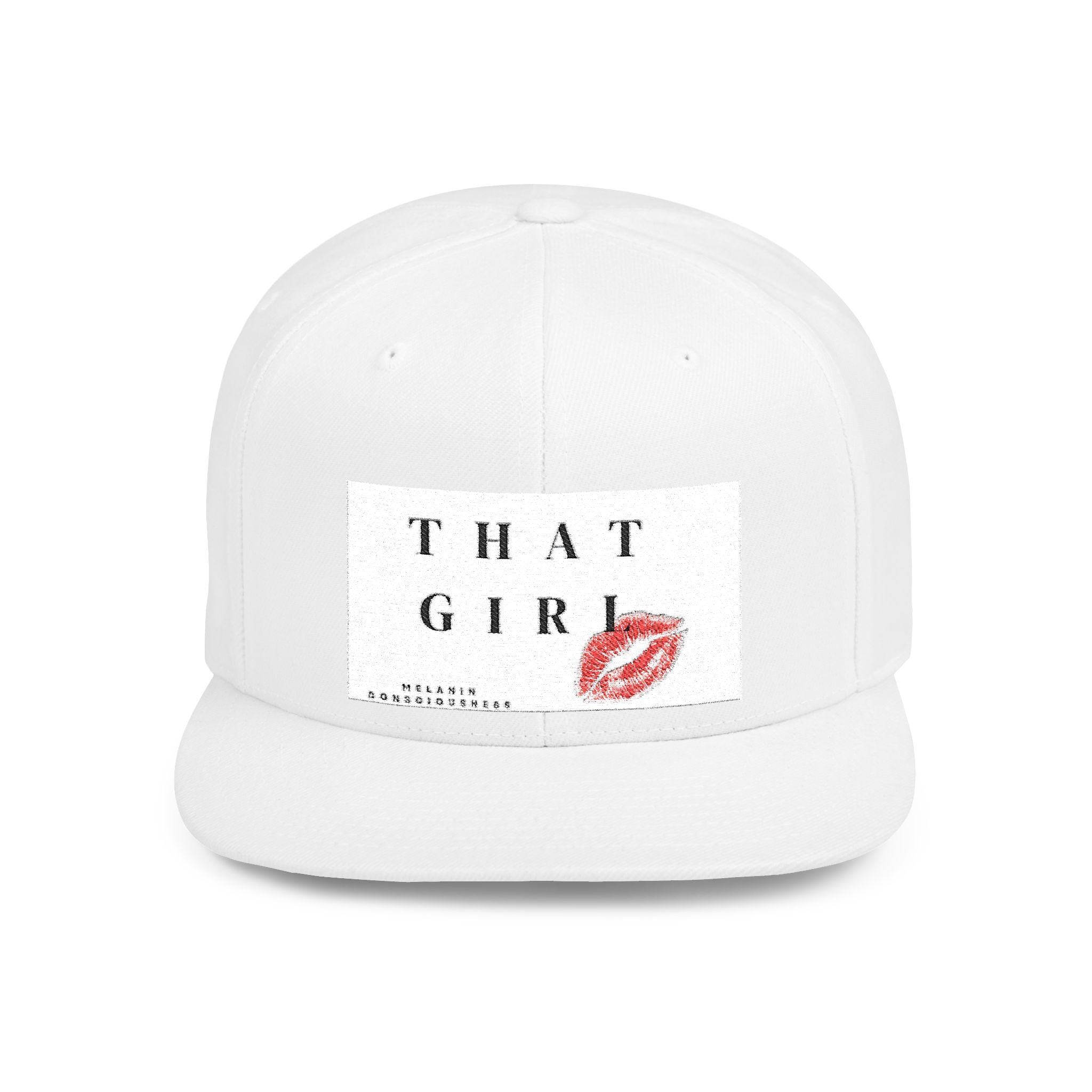 Snapback Hat — "That Girl" Lip Print Flat Bill Cap